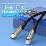 Кабель Type-C-Lightning Vention TPE Nylon Mfi C94 PD 18W 3A 480Mbps 1.5m Grey (TACHG)