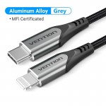 Кабель Type-C-Lightning Vention TPE Nylon Mfi C94 PD 18W 3A 480Mbps 1.5m Grey (TACHG)
