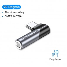 Адаптер Audio Type-C-3.5мм Vention Aluminum Alloy 90° Right M/F nickel-plated Black (BGWH0)