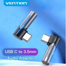 Адаптер Audio Type-C-3.5мм Vention Aluminum Alloy 90° Right M/F nickel-plated Black (BGWH0)