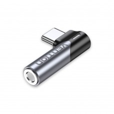 Адаптер Audio Type-C-3.5мм Vention Aluminum Alloy 90° Right M/F nickel-plated Black (BGWH0)