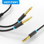 Кабель Audio 6.35мм-6.35мм Vention TRS M/2xM gold-plated 1m Black (BATBF)