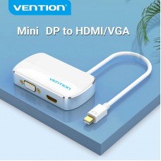 Адаптер 2 In 1 MiniDisplayPort-HDMI-VGA Vention M/2xF 4k 30Hz gold-plated 0.15m White (HBBWB)