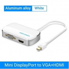 Адаптер 2 In 1 MiniDisplayPort-HDMI-VGA Vention M/2xF 4k 30Hz gold-plated 0.15m White (HBBWB)