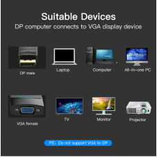Адаптер DisplayPort-VGA v.1.2 Vention 1080P 60Hz gold-plated 0.15m Black (HBFBB)