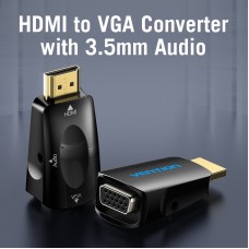 Адаптер HDMI-VGA-3.5мм v.1.4 Vention 1080P 60Hz gold-nickel-plated Black (AIDB0)