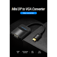 Адаптер MiniDisplayPort-VGA Vention 1080P 60Hz gold-plated 0.15m Black (HBDBB)