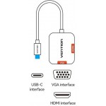 Адаптер Type-C-HDMI-VGA v.1.4 Vention 4K 30Hz gold-plated 0.15m Grey (TDIHB)