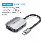 Адаптер Type-C-HDMI-VGA v.1.4 Vention 4K 30Hz gold-plated 0.15m Grey (TDIHB)