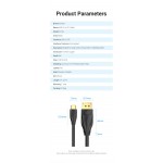 Кабель Type-C-DisplayPort v1.4 Vention PVC 8K 60Hz 4K 144Hz 2k 165Hz 1080P 240Hz 21.6 Gbps gold-plated 1.5m Black (CGYBG)