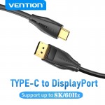 Кабель Type-C-DisplayPort v1.4 Vention PVC 8K 60Hz 4K 144Hz 2k 165Hz 1080P 240Hz 21.6Gbps gold-plated 1m Black (CGYBF)
