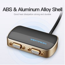 Сплиттер 2 In 1 Out VGA-VGA Vention PVC M/2xF 1080P 60Hz gold-plated 1m Black (DBABF)