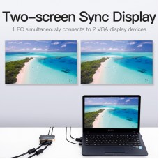 Сплиттер 2 In 1 Out VGA-VGA Vention PVC M/2xF 1080P 60Hz gold-plated 1m Black (DBABF)