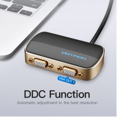 Сплиттер 2 In 1 Out VGA-VGA Vention PVC M/2xF 1080P 60Hz gold-plated 1m Black (DBABF)