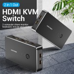 Сплиттер KVM 2 in 1 Out HDMI-HDMI Vention 4K 30Hz 4USB gold-plated Black (AFRB0)