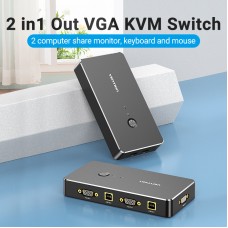 Сплиттер KVM 2 in 1 Out VGA-VGA Vention 1080P 60Hz 2USB gold-plated Black (DBEB0)