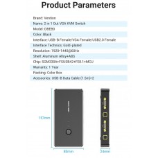 Сплиттер KVM 2 in 1 Out VGA-VGA Vention 1080P 60Hz 2USB gold-plated Black (DBEB0)