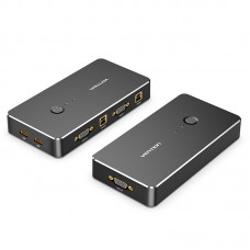 Сплиттер KVM 2 in 1 Out VGA-VGA Vention 1080P 60Hz 2USB gold-plated Black (DBEB0)