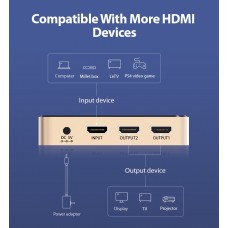 Сплитер Video 2 In 1 HDMI-HDMI v.1.4 Vention F/4xF 4k 30Hz gold-plated Black/Gold (ACBG0)