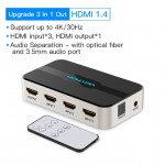 Сплиттер Video 3 In 1 HDMI-HDMI v.1.4 Vention F/3xF 4k 30Hz Upgrade (3.5мм+Toslink) gold-plated Black