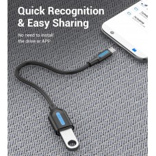 Адаптер USB-MicroUSB OTG 2.0 Vention PVC Round 2A 480Mbps nickel-plated 0.15m Black (CCUBB)
