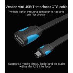 Адаптер USB-MiniUSB 5pin OTG 2.0 Vention PVC Flat 2A 480Mbps nickel-plated 0.25m Black (VAS-A19-025)
