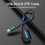 Адаптер USB-MiniUSB 5pin OTG 2.0 Vention PVC Round 2A 480Mbps nickel-plated 0.15m Black (CCTBB)