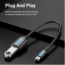 Адаптер USB-MiniUSB 5pin OTG 2.0 Vention PVC Round 2A 480Mbps nickel-plated 0.15m Black (CCTBB)