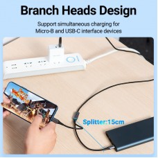 Кабель 2 в 1 USB-MicroUSB-Type-C Vention Nylon 2.4А 480Mbps nickel-plated 1m Grey (CQGHF)