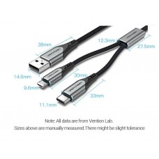 Кабель 2 в 1 USB-MicroUSB-Type-C Vention Nylon 2.4А 480Mbps nickel-plated 1m Grey (CQGHF)
