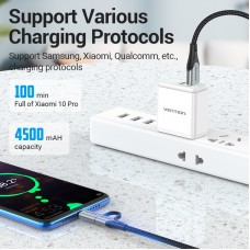 Кабель 2 в 1 USB-MicroUSB-Type-C Vention TPE Nylon 3А 480Mbps nickel-plated 0.5m Black (CQEHD)