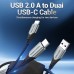 Кабель 2 в 1 USB-Type-C Vention Nylon 2.4А 480Mbps nickel-plated 1m Grey (CQOHF)