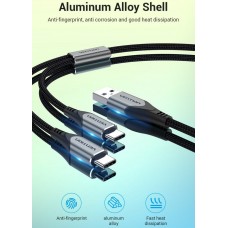 Кабель 2 в 1 USB-Type-C Vention Nylon 2.4А 480Mbps nickel-plated 1m Grey (CQOHF)