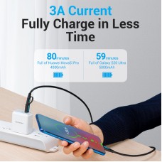 Кабель 2 в 1 USB-Type-C Vention PVC PD 60W 3A 480Mbps nickel-plated 0.5m Black (CQLBD)
