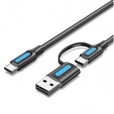 Кабель 2 в 1 USB-Type-C Vention PVC PD 60W 3A 480Mbps nickel-plated 1m Black (CQLBF)