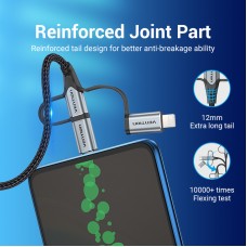 Кабель 3 в 1 USB-MicroUSB-Type-C-Lightning Vention TPE Nylon MFi C89 2А 480Mbps 0.5m Grey (CQJHD)