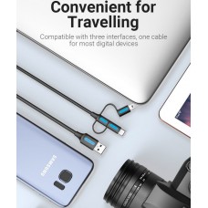 Кабель 3 в 1 USB-MicroUSB-Type-C-MiniUSB Vention PVC 2А 480Mbps nickel-plated 0.5m Black (CQIBD)
