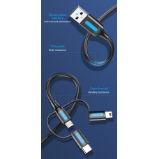 Кабель 3 в 1 USB-MicroUSB-Type-C-MiniUSB Vention PVC 2А 480Mbps nickel-plated 0.5m Black (CQIBD)
