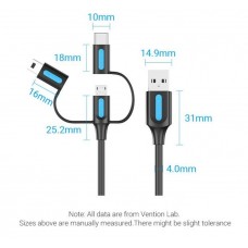 Кабель 3 в 1 USB-MicroUSB-Type-C-MiniUSB Vention PVC 2А 480Mbps nickel-plated 0.5m Black (CQIBD)