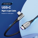Кабель Type-C-Type-C Vention TPE Nylon 90° Degree PD 100W 5A 480Mbps nickel-plated 0.5m Grey (TAKHD)