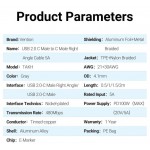 Кабель Type-C-Type-C Vention TPE Nylon 90° Degree PD 100W 5A 480Mbps nickel-plated 0.5m Grey (TAKHD)