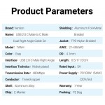 Кабель Type-C-Type-C Vention TPE Nylon Double 90° Degree PD 100W 5A 480Mbps nickel-plated 1m Grey (TANHF)