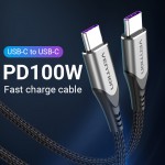 Кабель Type-C-Type-C Vention TPE Nylon PD 100W 5A 480Mbps nickel-plated 2m Grey (TAEHH)