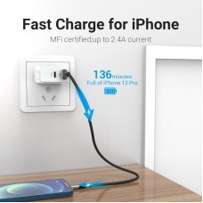 Кабель USB-Lightning Vention TPE Nylon MFi C89 2.4A 480Mbps nickel-plated 0.5m Grey (LABHD)