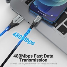 Кабель USB-Lightning Vention TPE Nylon MFi C89 2.4A 480Mbps nickel-plated 0.5m Grey (LABHD)