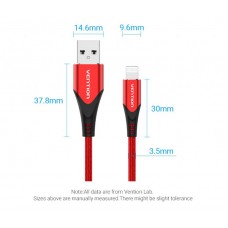 Кабель USB-Lightning Vention TPE Nylon MFi C89 2.4A 480Mbps nickel-plated 1.5m Red (LABRG)