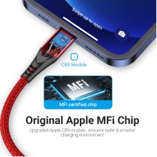 Кабель USB-Lightning Vention TPE Nylon MFi C89 2.4A 480Mbps nickel-plated 1m Red (LABRF)