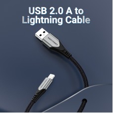 Кабель USB-Lightning Vention TPE Nylon MFi C89 2.4A 480Mbps nickel-plated 2m Grey (LABHH)