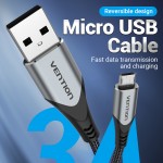 Кабель USB-MicroUSB Reversible Vention TPE Nylon 3A 480Mbps nickel-plated 0.25m Grey (COCHC)