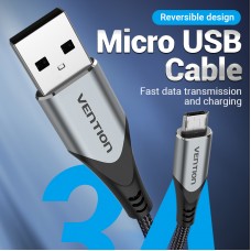 Кабель USB-MicroUSB Reversible Vention TPE Nylon 3A 480Mbps nickel-plated 2m Grey (COCHH)